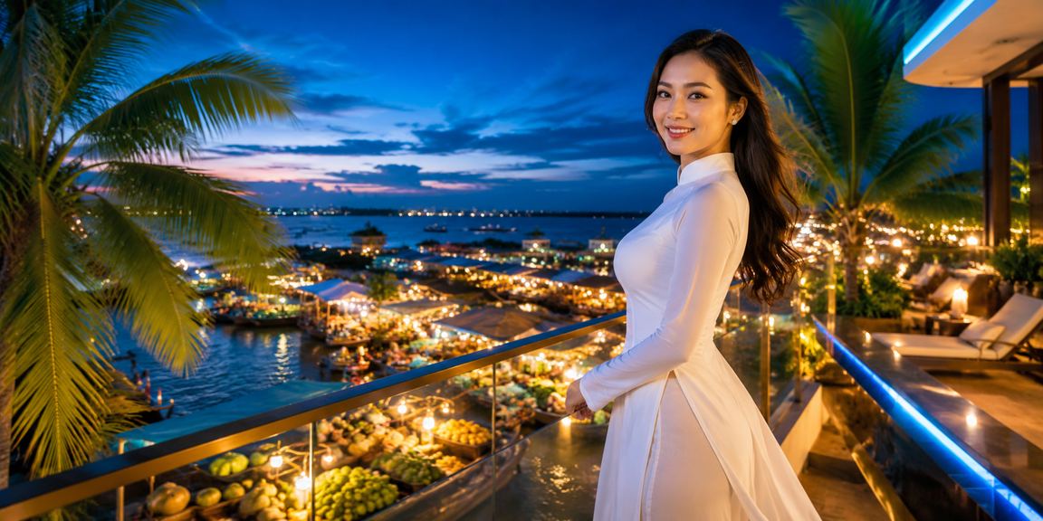 Khuyến mãi hấp dẫn với hình ảnh áo dài truyền thống miệt vườn Mekong