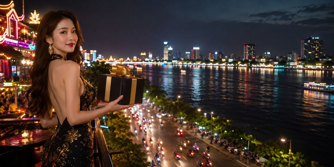 Hình ảnh casino Mekong với ánh sáng đèn neon