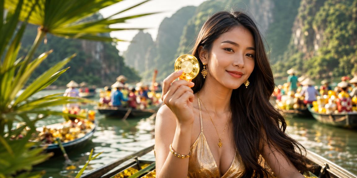 Phong cảnh lễ hội đánh cá tại Ninh Bình, Việt Nam